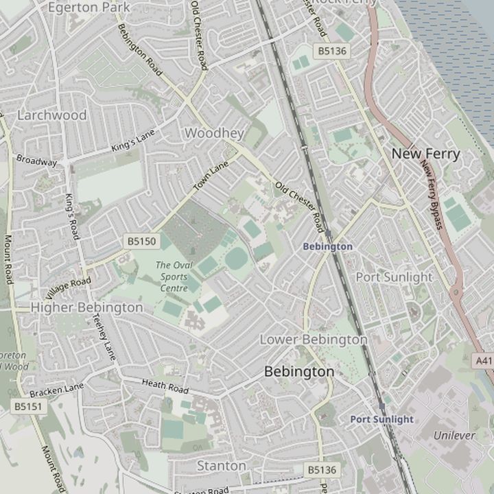 Map of Bebington and the surrounding streets